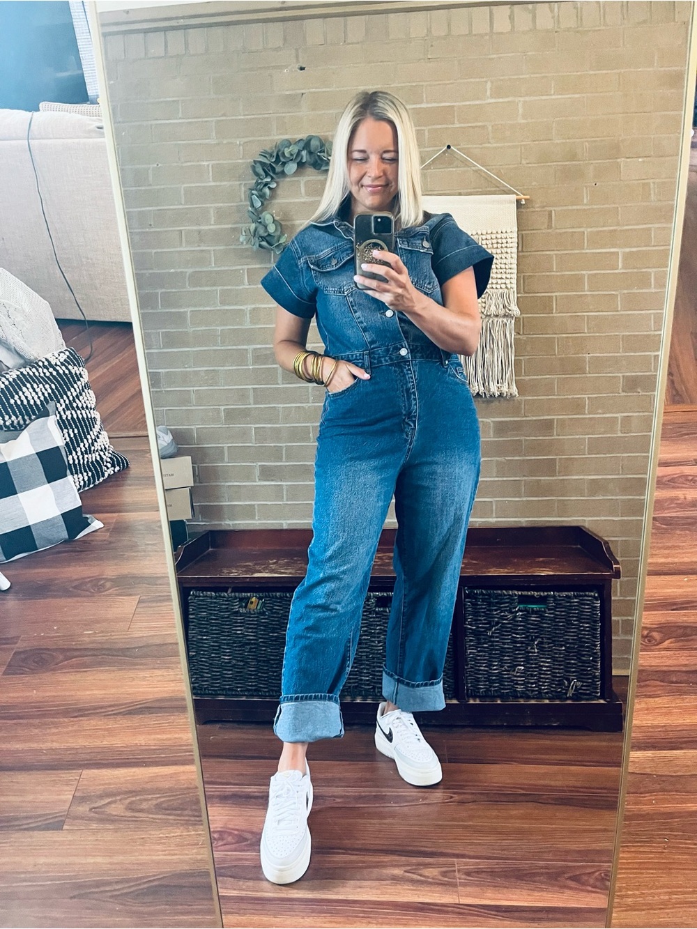 Habitual Denim Short-Sleeve Jumpsuit - Medium Blue